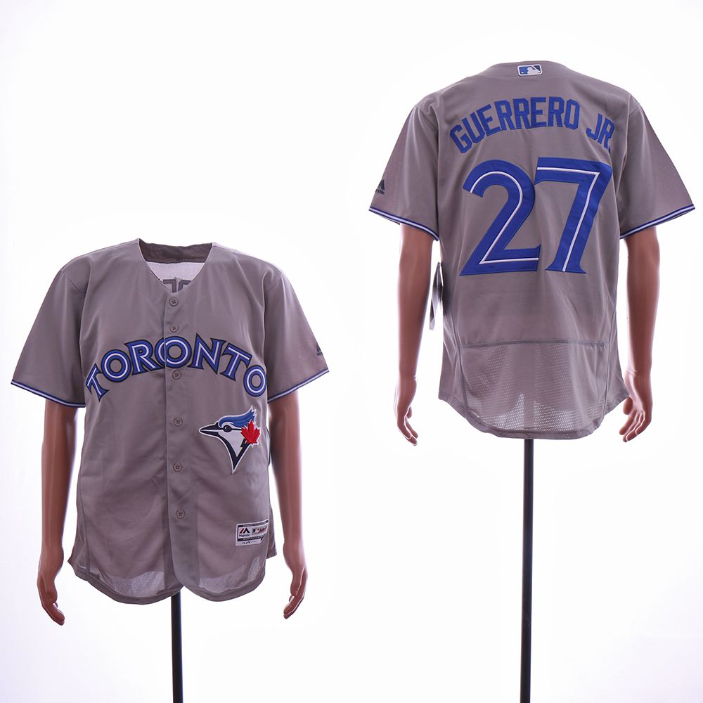 Men Toronto Blue Jays 27 Guerrero jr Grey Elite MLB Jerseys